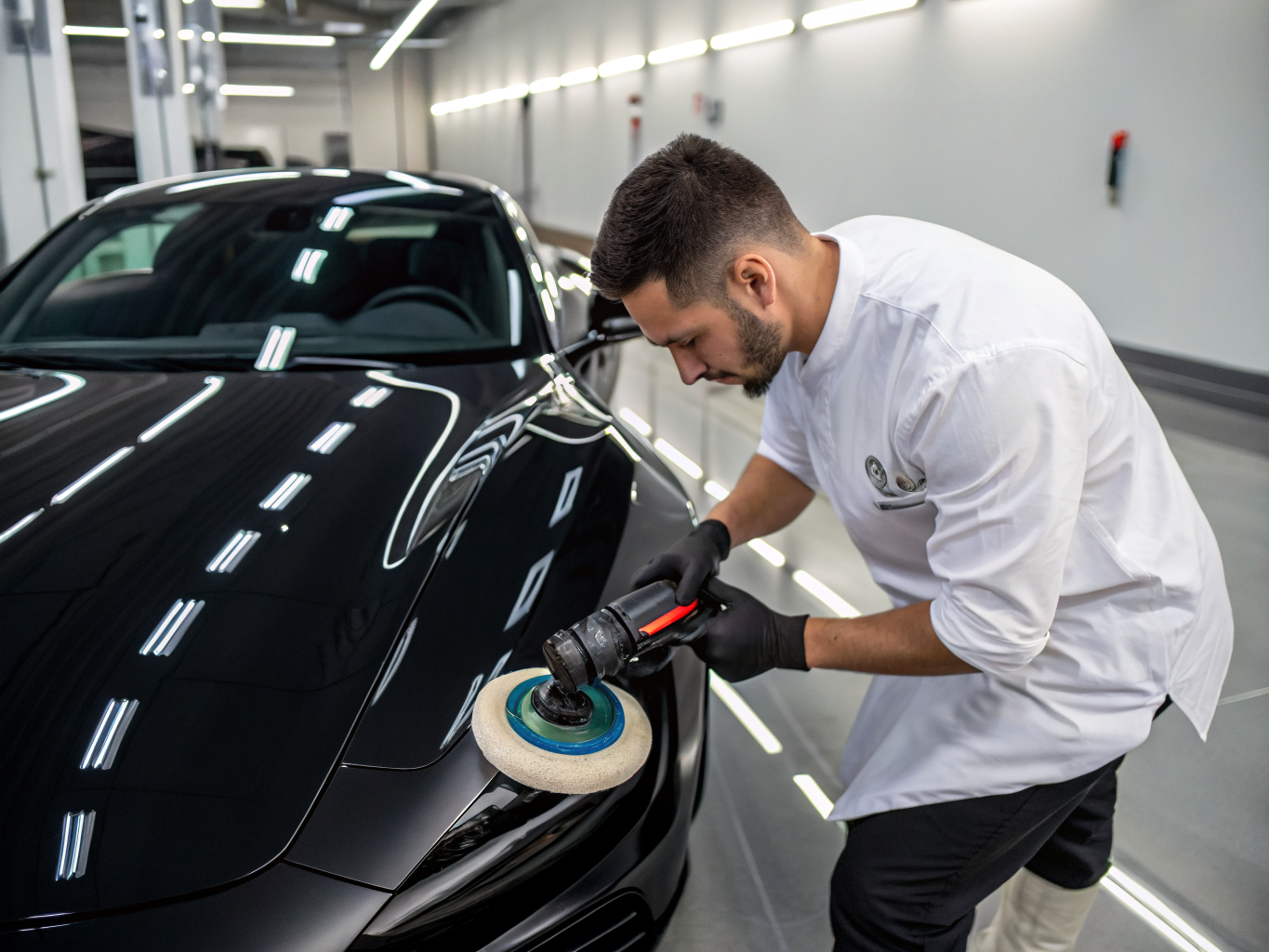 Séance de detailing et polissage de précision sur carrosserie supercar