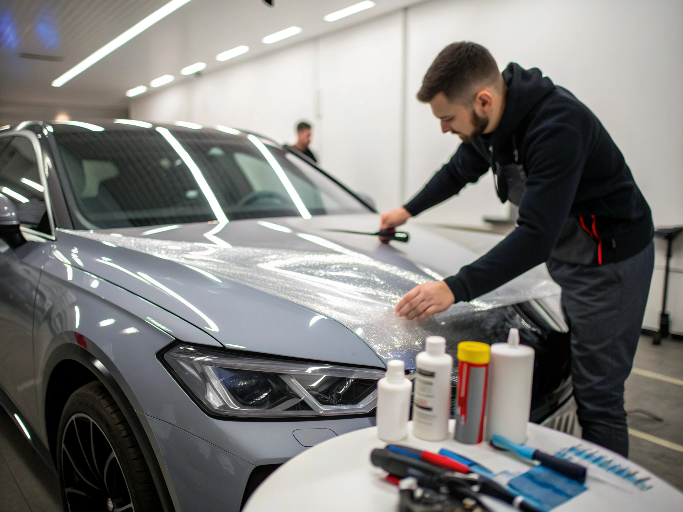 Pose de film de protection carrosserie PPF transparent sur supercar